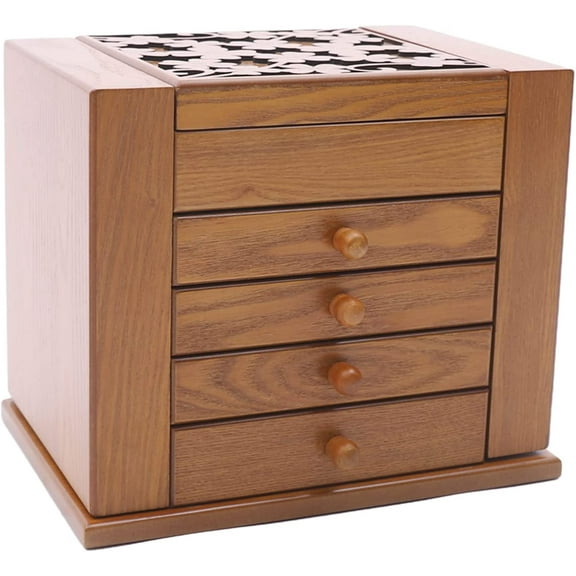 Jewelry Boxes for Women Vintage Wooden Jewelry Box with Mirror 5 Tier Jewellery Organizer Box with 4 Drawers Rustic Wooden Jewelry Boxes & Organizers for Necklaces Earrings Rings Bracelets (wooden)
