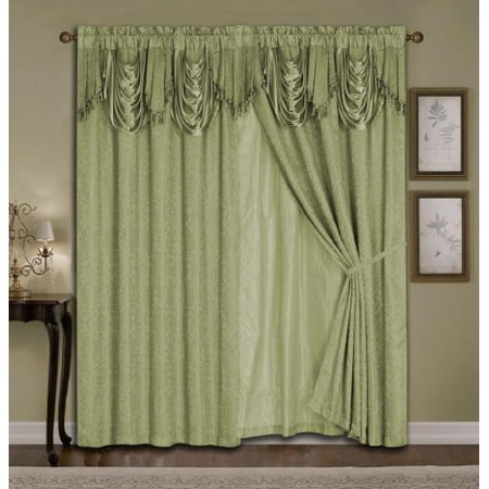 Luxury Jacquard Curtain Set 4 Piece Sage Drapes With Backing