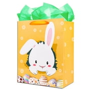 WaaHome Easter Gift Bag with Handles,13"x10.5"x5.8" Large Bunny Eggs Easter Bags for Kids Presents Easter Egg Hunts Bags with Tissue Paper Reusable Easter Goody Bags