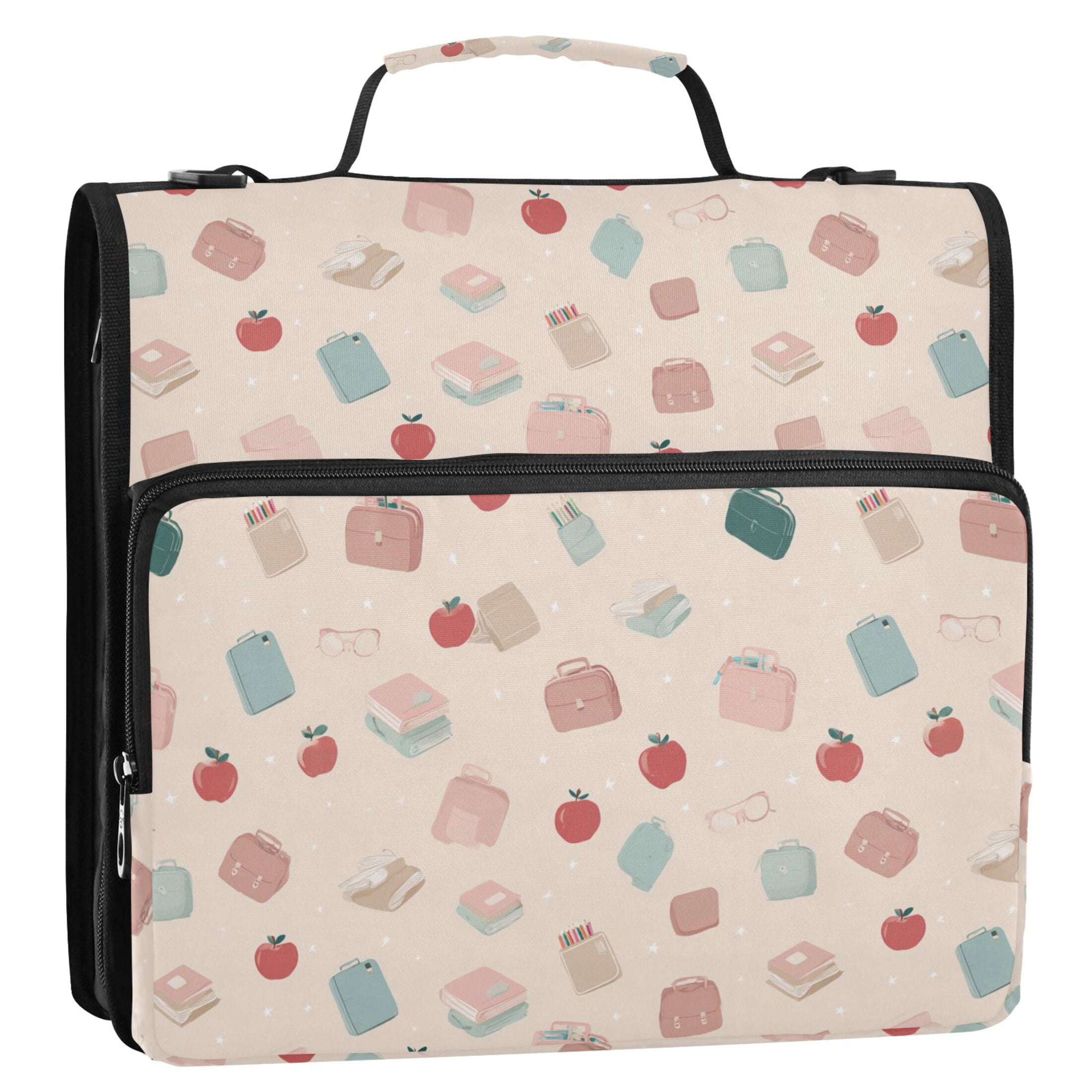 Zipper Binder Apple Book Pencil Case 1.5 Inch Binder Folder Bag with Shoulder Strap and Handle