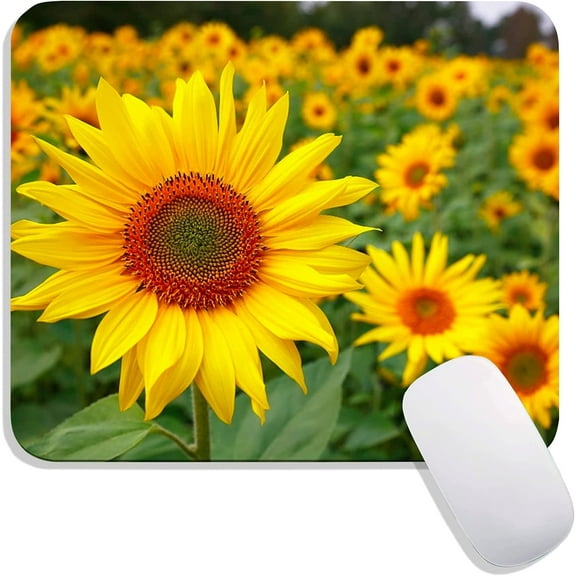 Square Mouse Pad Sunflower , Plant Floral Personalized Premium-Textured Custom Mouse Mat Design , Washable Mousepad Lycra Cloth , Non-Slip Rubber Base Computer Mouse Pads for Wireless Mouse