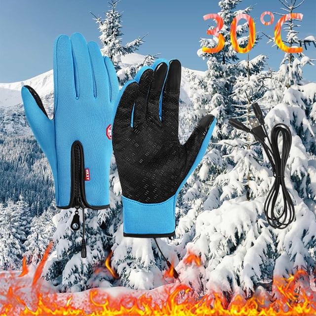 Blue Gloves Mittens Touchscreen Gloves Women Men USB Heated Windproof/ Winter Ergonomic Fit Gloves Suitable for Outdoor Sports Commuting Construction Running Riding Ski