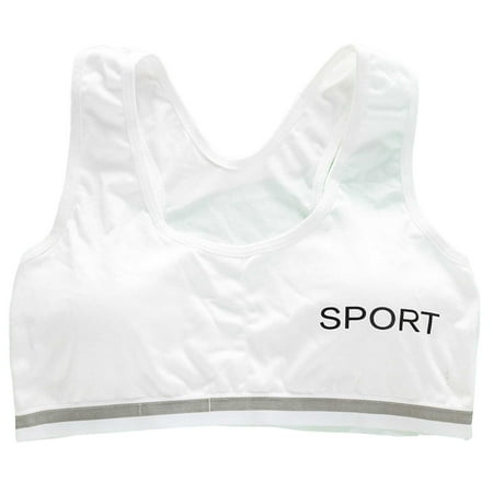 Hwmodou Girls Sports Bra Preteen&Junior Trainning Vest Kids Seamless Crop Top Bra White Teen Bra Camisole Style Lightweight Spirng Soft Comfy For Teen Girl 10-14Y