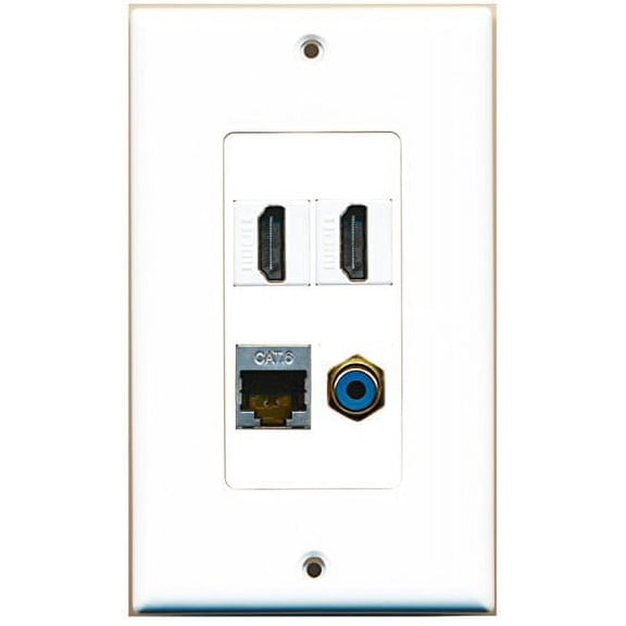 RiteAV - 2 Port HDMI 1 Port RCA Blue 1 Port Shielded Cat6 Ethernet Wall Plate Decorative