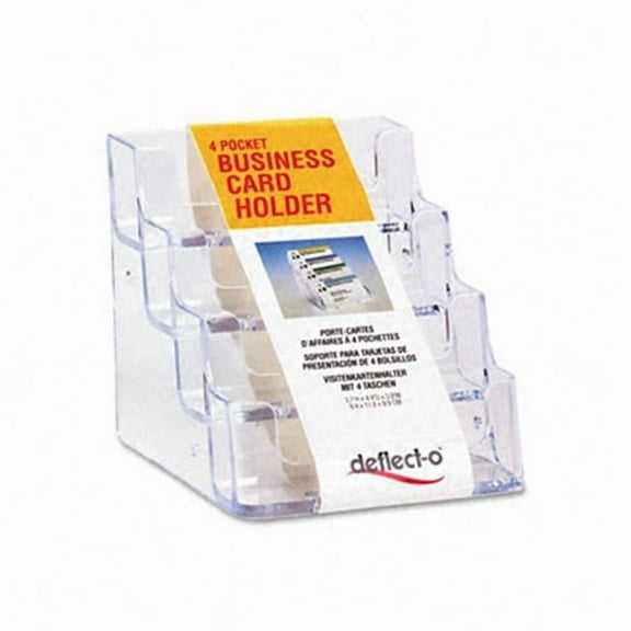 Deflect-O  Four-Pocket Countertop Business Card Holder  Holds 2 x 3-1/2 Cards  Clear