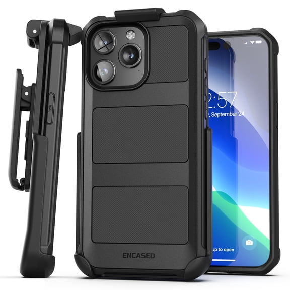 Encased Falcon Designed for iPhone 15 Pro Belt Clip Case Compatible with MagSafe - Protective Shockproof Magnetic Case with Holster (Black)