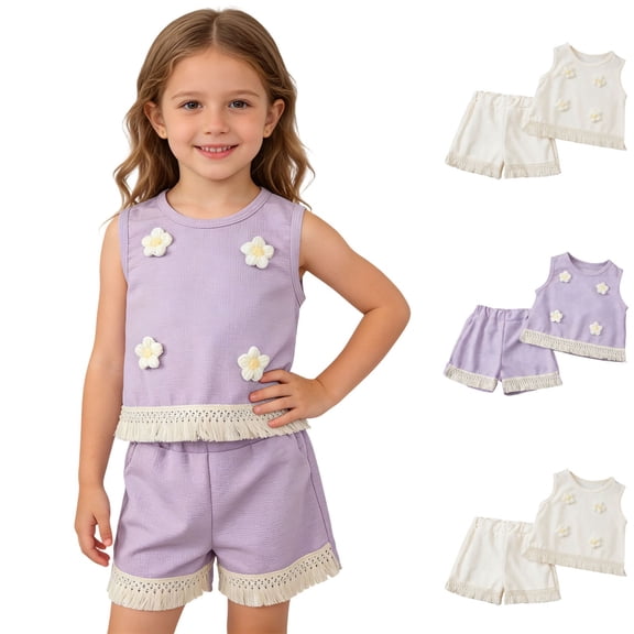 Bixock Toddler Clothes Girls Floral Sleeveless Round Neck Tank Tops Ruffle Shorts 2 Piece Set Summer Vacation Outfits Size 2-8Y