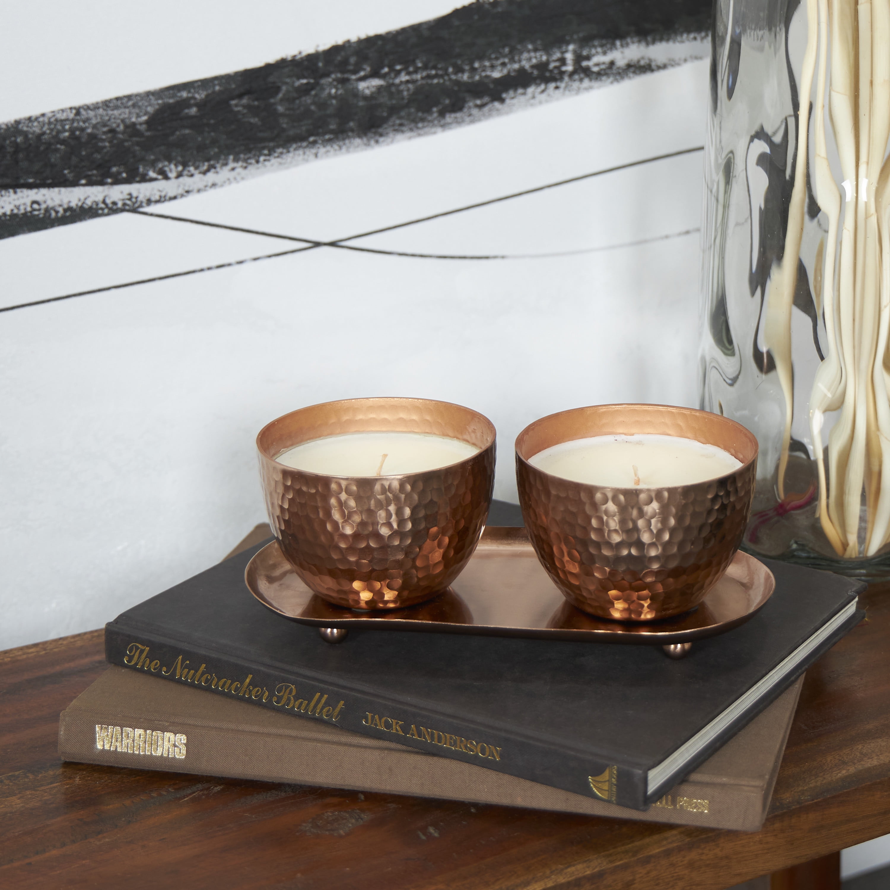 CosmoLiving by Cosmopolitan 2 Holder Copper Metal Jasmine Scented Hammered 10 oz 1 Wick Candle with White Wax, (Set of 2)