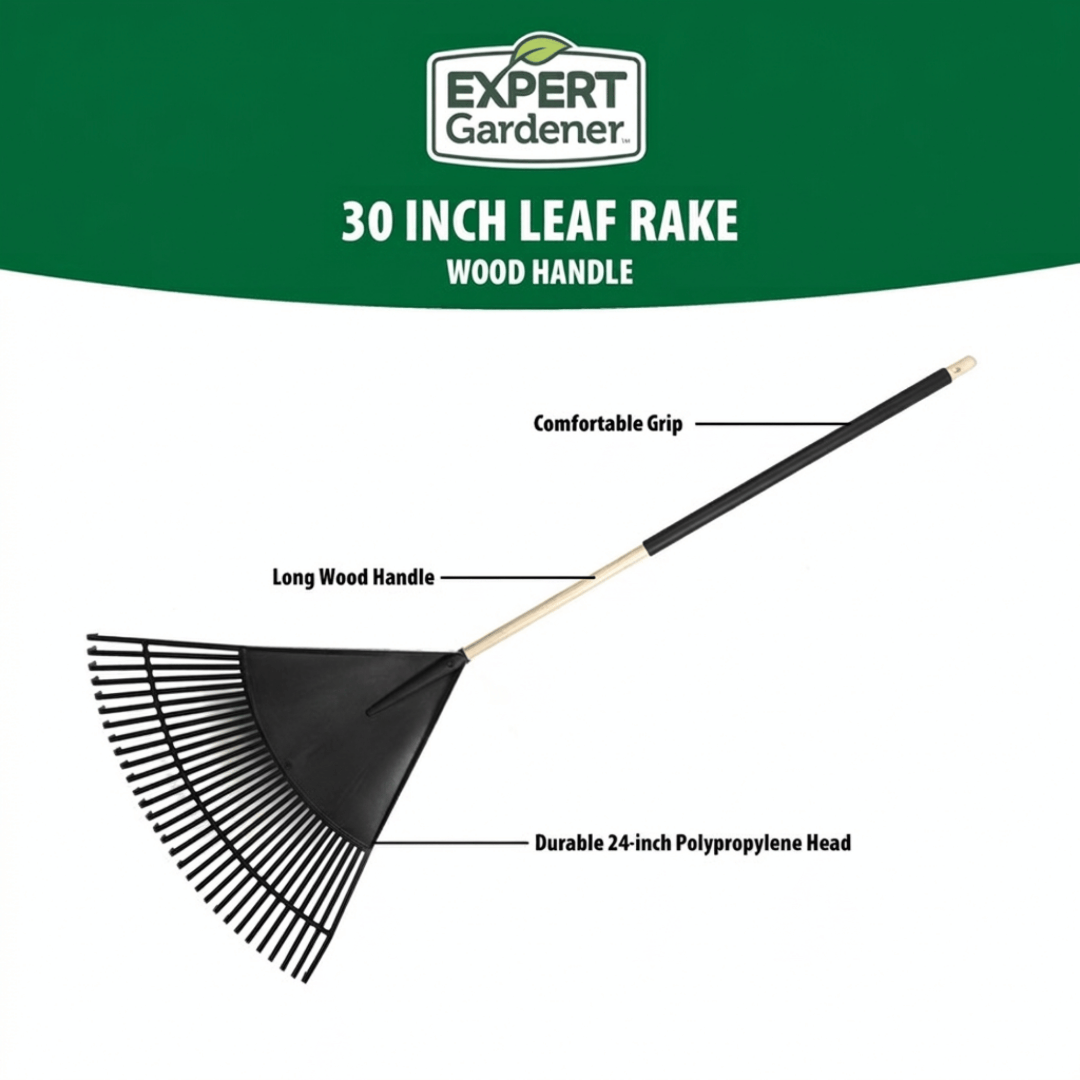 Expert Gardener 30-Inch Wood Leaf Rake photo 2