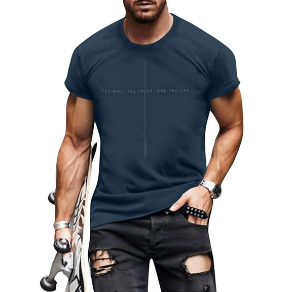 KimSoong Men's Christian Shirt The Way The Truth The Life Letter Printed T-Shirt Jesus Faith Crew Neck Short Sleeve Top