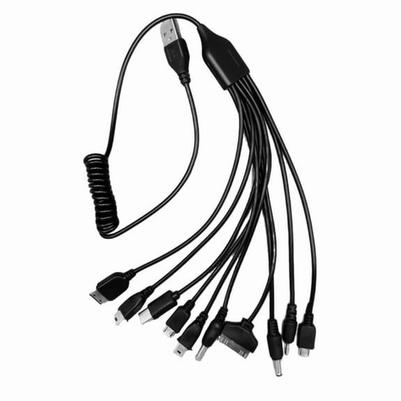 Multifunctional 10 in 1 USB Charging Cable Spring Coiled Data Sync Cord Wire