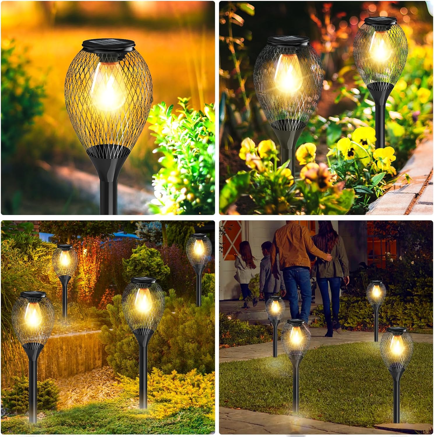 Solar Pathway Lights Outdoor, Solar Garden Lights Outdoor with IP65 Waterproof,Auto On/Off Outdoor Solar Lights for Lawn,Yard,Walkway,Driveway Decor Landscape Lighting, 4 Pack, Black