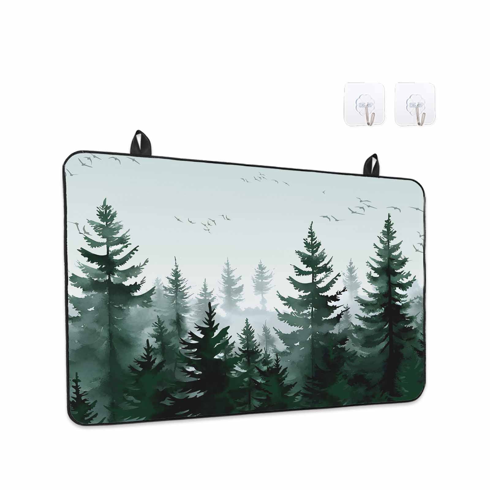 Green Mist Forest Stove Top Cover for Electric Stove, Heat-proof & Non Slip Glass Top Stove Cover Protector, Farmhouse Trees Nature Landscape Kitchen Flat Cooktop Rubber Mat 24x21 Inches