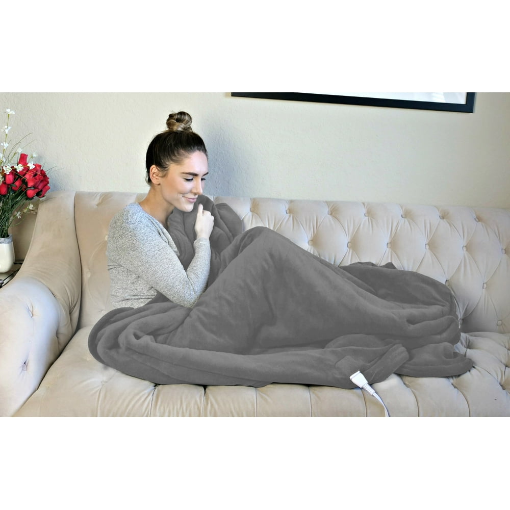 Biddeford Luxuriously Soft Velour and Sherpa Electric Heated Throw