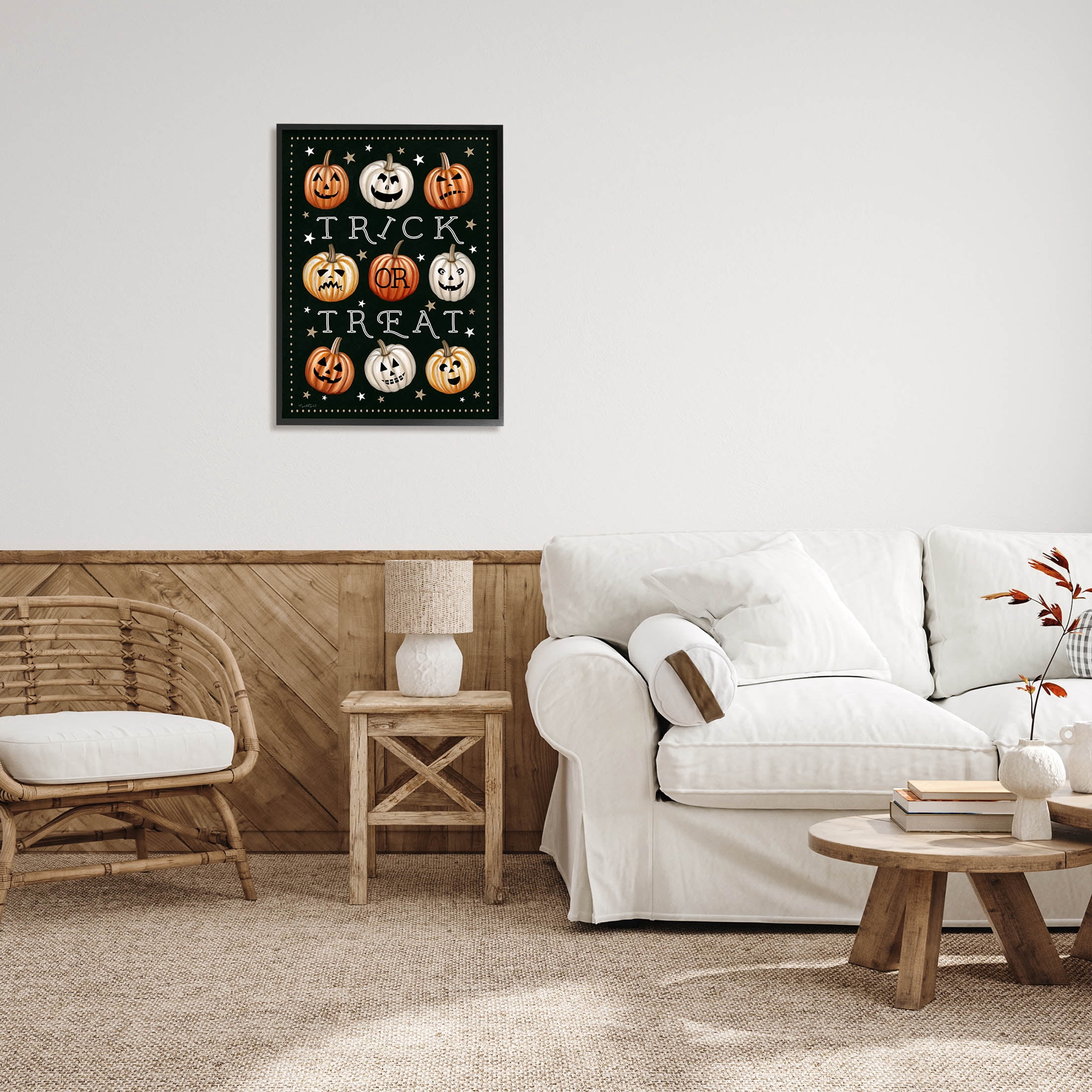 Stupell Industries Trick Or Treat Jack-o-Lanterns Graphic Art Black Framed Art Print Wall Art, Design by Elizabeth Tyndall