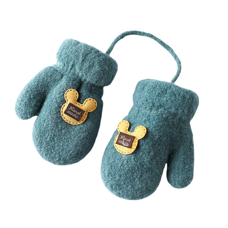 Winter Warm Unisex Kids Toddlers Baby Thick Fur Gloves Neck String Mittens QK 