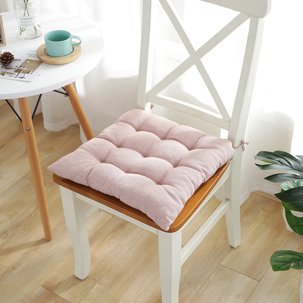 Soft Thicken Student Cushion with Tie Ropes for Kitchen Office Chair Color:Pink plaid Size:40 