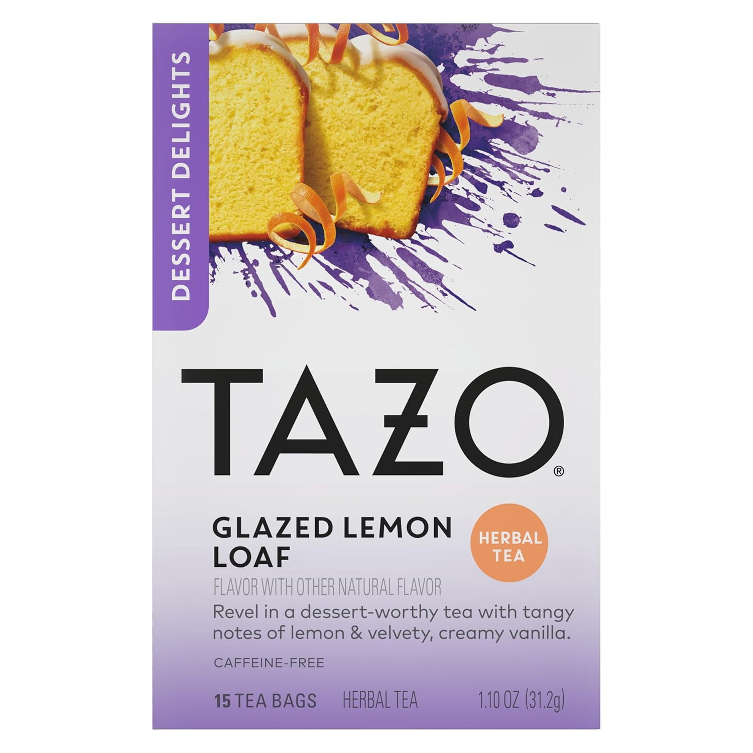 TAZO Dessert Delights Glazed Lemon Loaf Herbal Tea Bags, Caffeine