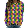 thumbnail image 2 of xixinqiwan Mardi Gras Long Sleeve Shirts for Women,Crew Neck Long Sleeve Loose Tops Fat Tuesday Carnival Tee New Orleans Party, 2 of 5