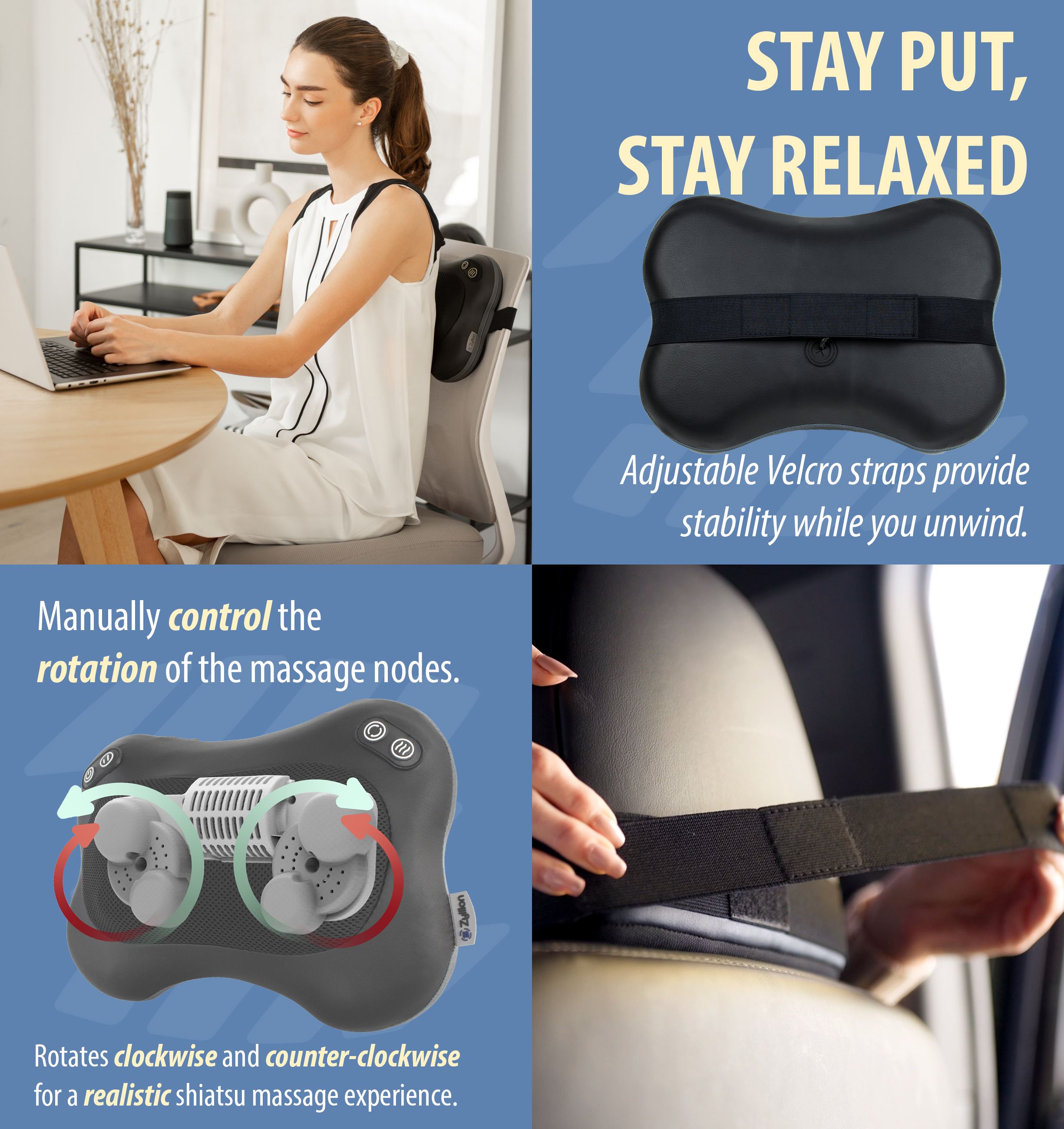 Zyllion Shiatsu Back & Neck Massager 3D Kneading 2-Speed Massage Pillow with Heat for Muscle Pain, Black