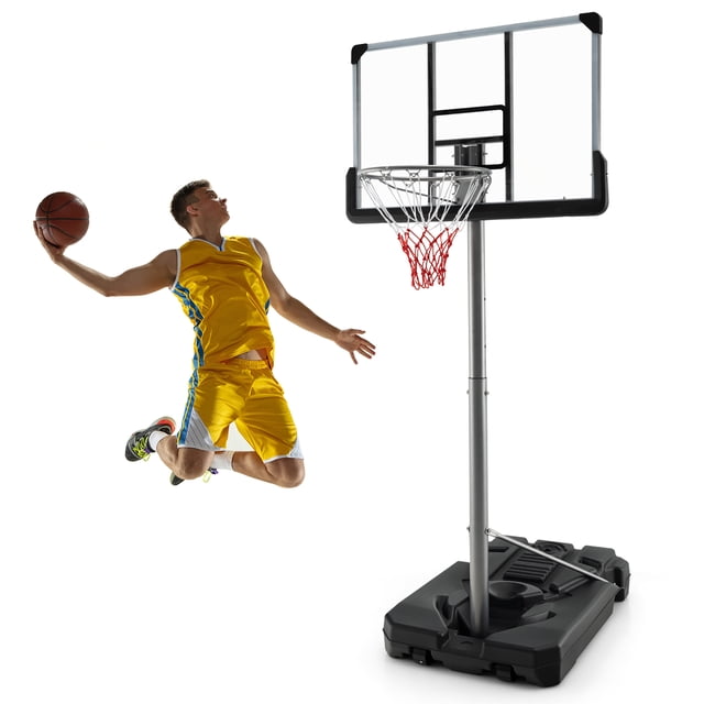 Costway 64"-79" Height Adjustable Poolside Basketball Hoop Goal System with44" Backboard