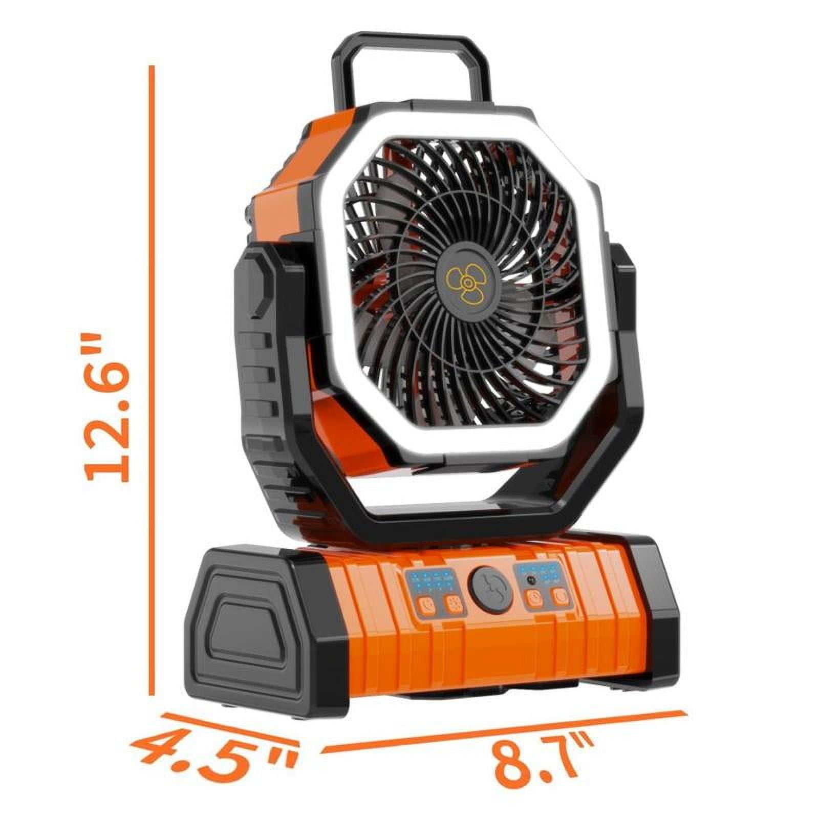 20000mAh Rechargeable Camping Fan with LED Light, Portable Multi-functional Fan with 360° Rotating Hook, Oscillating Emergency Camping Fan
