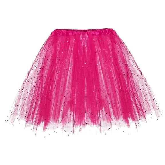 Fgnfyis Europe and The United States Three Layer Tutu Skirt Adult Half Shaggy Skirt with Highlights Glitter Hot Style for Parties Hot Pink One Size