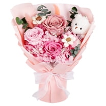 Preserved Flowers Bouquet with Bear, 3 Real Forever Flowers Preserved Rose, Long-Lasting Pink Eternal Roses Bouquet, Birthday, Valentine's Day, Mother's Day, Christmas Gifts for Women, Mother, Wife