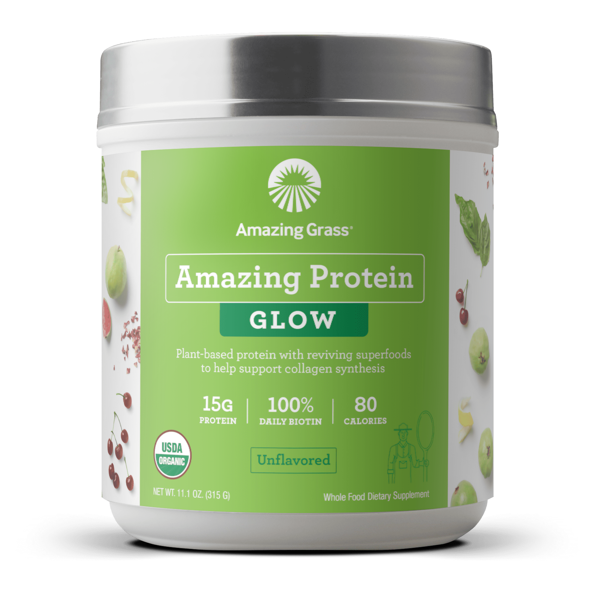 Amazing Grass Organic Vegan Collagen Support Protein Powder, Unflavored, 15g Protein, 11.1oz