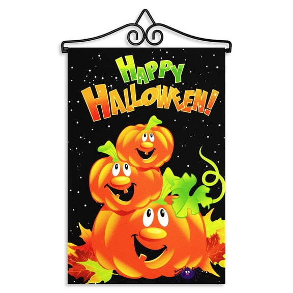 G128 – 2 Sets 14" Garden Flag Hanger Holder & 12x18" Halloween Garden Flag Outdoor 150D Printed