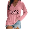 thumbnail image 2 of WXLWZYWL Halloween Sweatshirts for Women Long Sleeve Shirts V Neck Bat Pumpkin Ghost Witch Printed Loose Casual Pullover Tee Tops Hoodie Fall Clothes 2024, 2 of 3