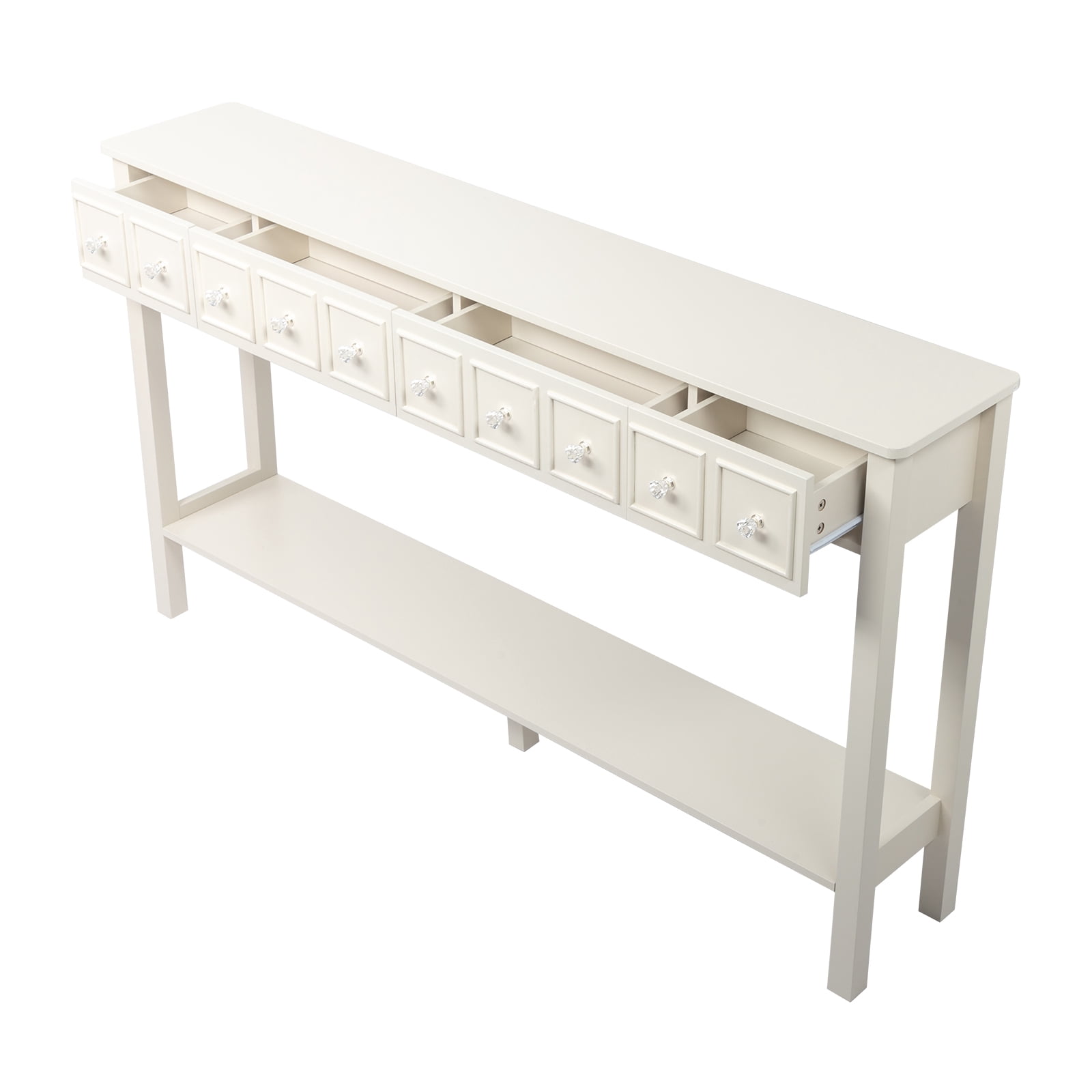 Ktaxon 60" Long Console Table with Storage for Entryway, Narrow Sofa Tablewith 4 Drawers and Storage Shelf, Multifunctional TV Table for Living Room, Hallway, Foyer, Antique White