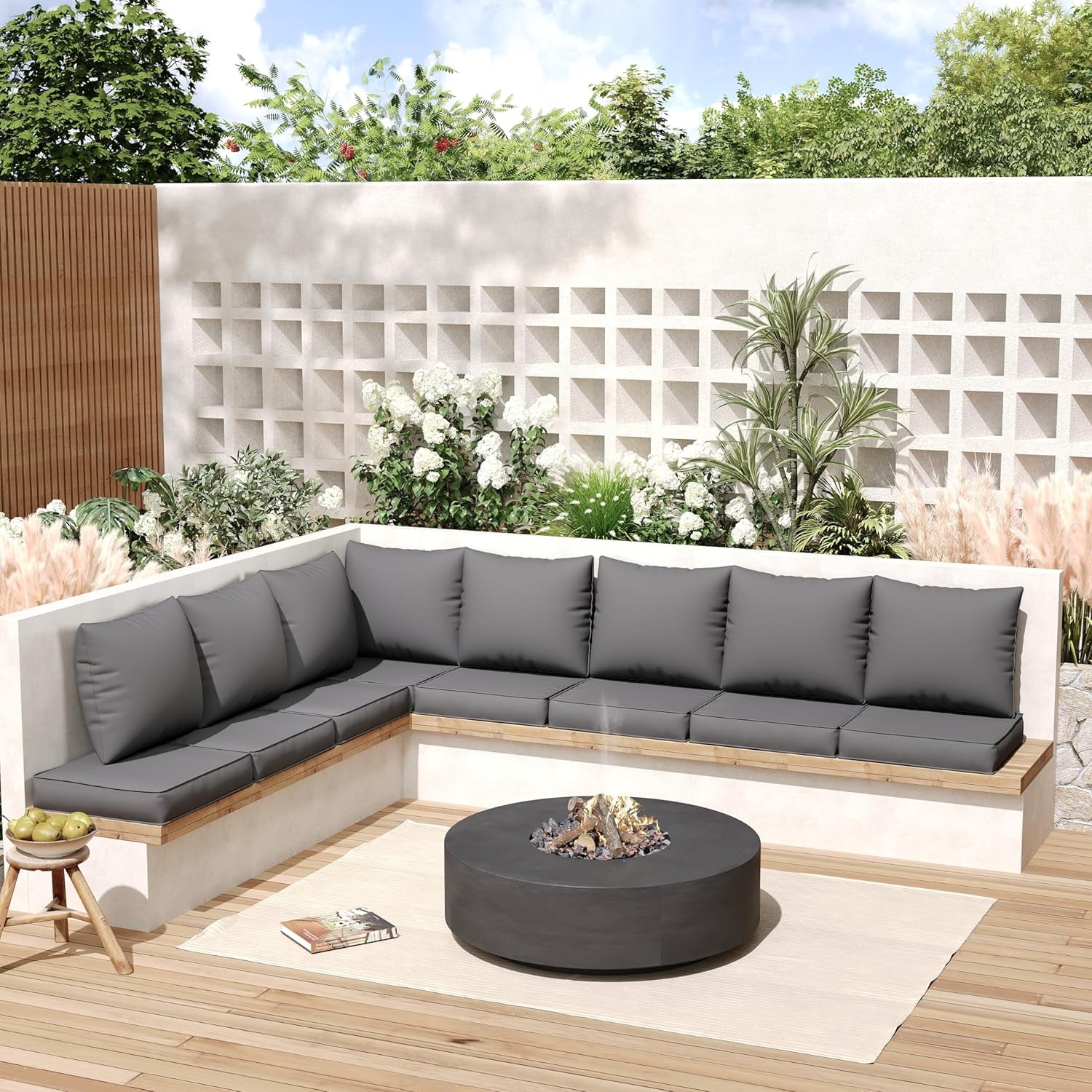 MRUAKA Outdoor Cushions for Patio Furniture, 4'' Replacement Cushions for Outdoor Furniture, Set of 8 Water-Resistant Outdoor Sectional Cushions for Sofa Couch Chair (Grey)