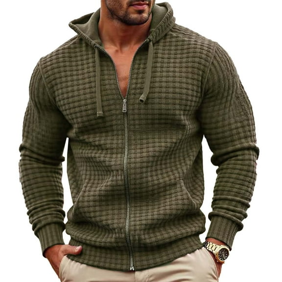 ZVNAΖH Men's Textured Knit Hoodies Full Zip Hooded Sweatshirt Casual Long Sleeve Drawstring Hoodie Fall Winter Outfits