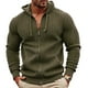 thumbnail image 2 of Dolkfu Sudadera con capucha de cremallera completa para hombre, sudadera de waffle de color sólido, tops jacquard para hombres M, 2 of 3