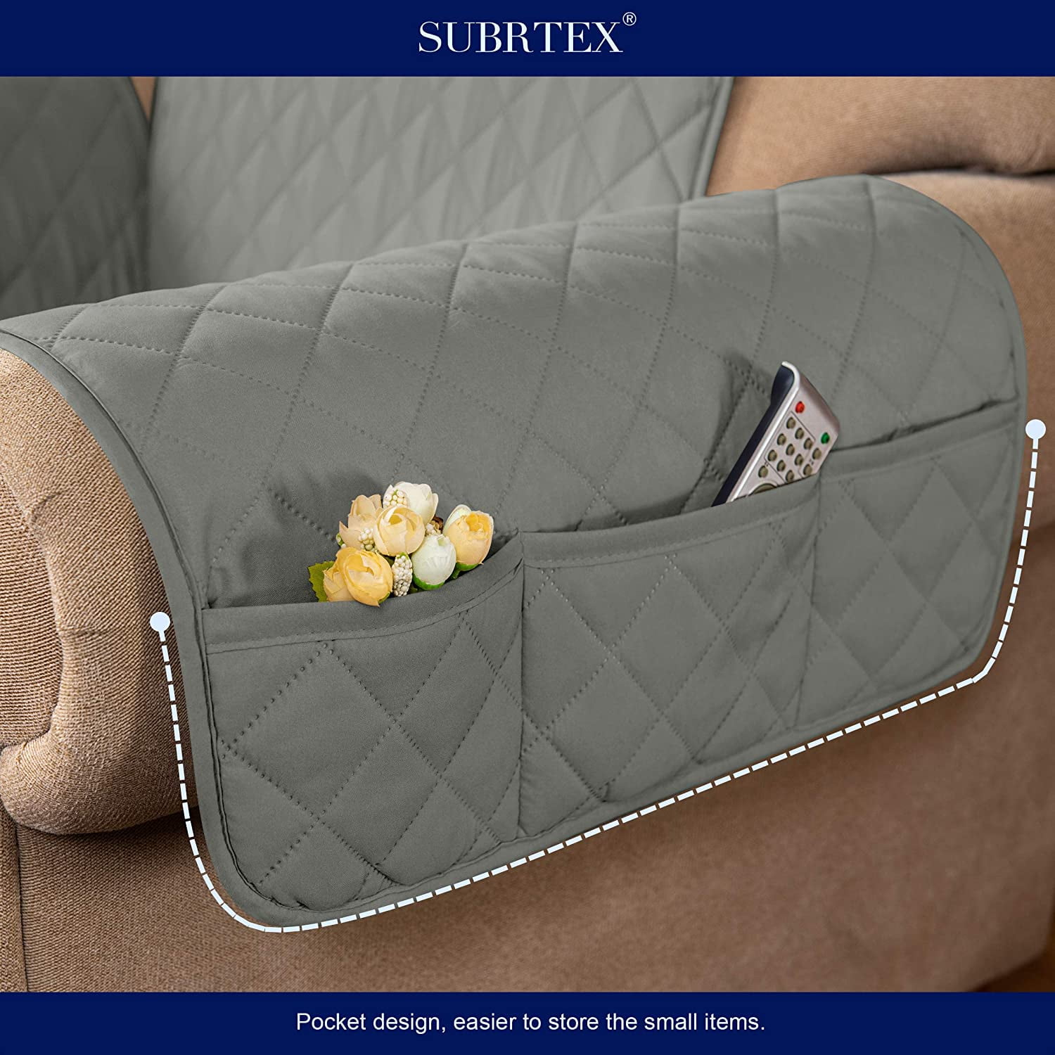 Subrtex 1-Piece Reversible Sofa Cover Quilted Slipcover (Small Sofa, Light Gray)