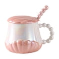 thumbnail image 1 of Taza para café de cerámica, taza de té con concha en forma de perla, mango cómodo creativo con tapa y cuchara, Taza de leche, taza para beber para Rosa, 1 of 9