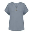 thumbnail image 5 of Womens Tops Fashionable And Casual Solid Color V Neck Wrinkle Cloth Button Short Sleeve Rolled Up T Shirt Top Double-Layer Wrinkled Fabric Soft Loose Com fortable School 1Pc 4Xl Shirts for Women, 5 of 9