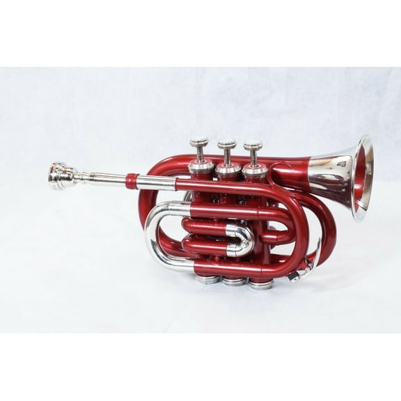 WEEKEND SALE POCKET TRUMPET RED BB PITCH WITH HARD CASE AND MOUTH PIECE