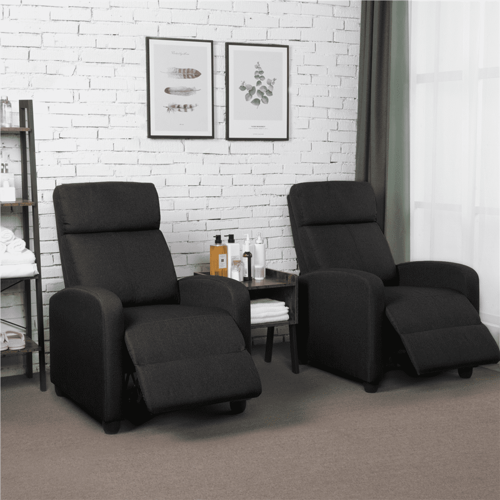 Alden Design Modern Adjustable Fabric Recliner with Footrest, Set of 2, Black