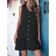 thumbnail image 5 of Women'S V Neck Solid Color Loose Sleeveless Dress Fashion Casual Summer Maxi Beach Gown Black 5XL, 5 of 10