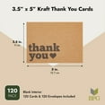 thumbnail image 5 of 120 Pack Kraft Paper Thank You Cards with Envelopes - Bulk Thank You Cards for Wedding, Graduation, Baby Shower, Commerce (Heart Design, 3.5x5 In), 5 of 10