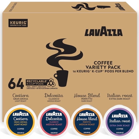 Lavazza Keurig® K-Cup® Variety Pack, Contains Light, Medium, and Extra Dark Roast (64 Pods)