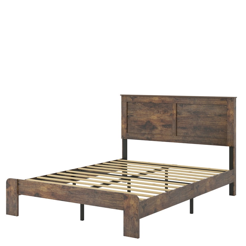Full Size Bed Frame, Farmhouse Platform Bed with Headboard and Wood Slats Support, Noise Free, No Box Spring Needed