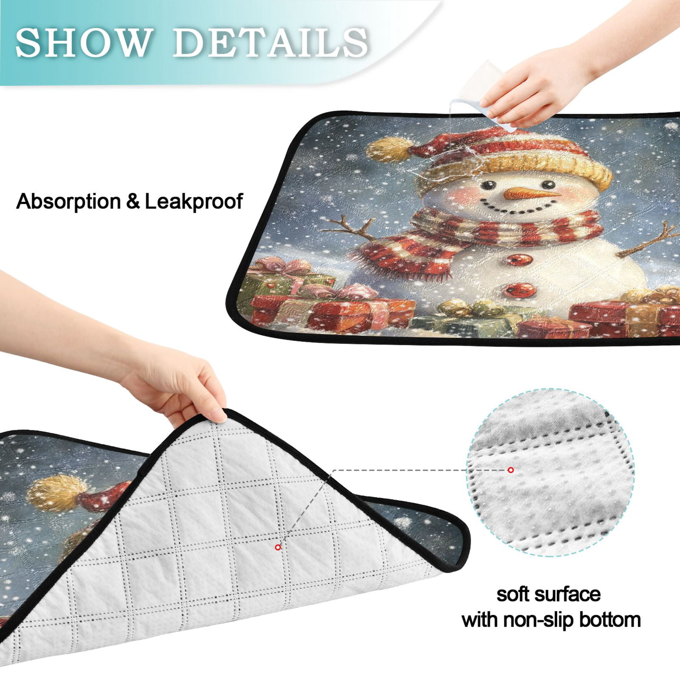 Qxltty Snowman Gift Cat litter Pads Pet Set of 3 Diaper Mats Center Anti-leakage Layer Absorbent Soft and Comfortable
