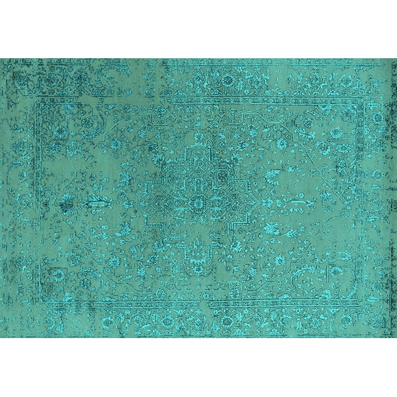 Ahgly Company Machine Washable Indoor Rectangle Oriental Turquoise Blue Industrial Area Rugs, 2' x 5'