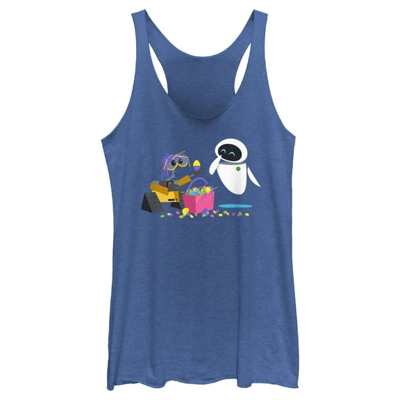 Women's Wall-E Easter Basket Fun Racerback Tank Top Royal Blue Heather Large