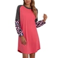 thumbnail image 4 of Women Short Dress, Fashionable Stitching Stylish Color Block Loose Fit Dress Round Neck  For Lady For Shopping ANGGREK L rojo, 4 of 7