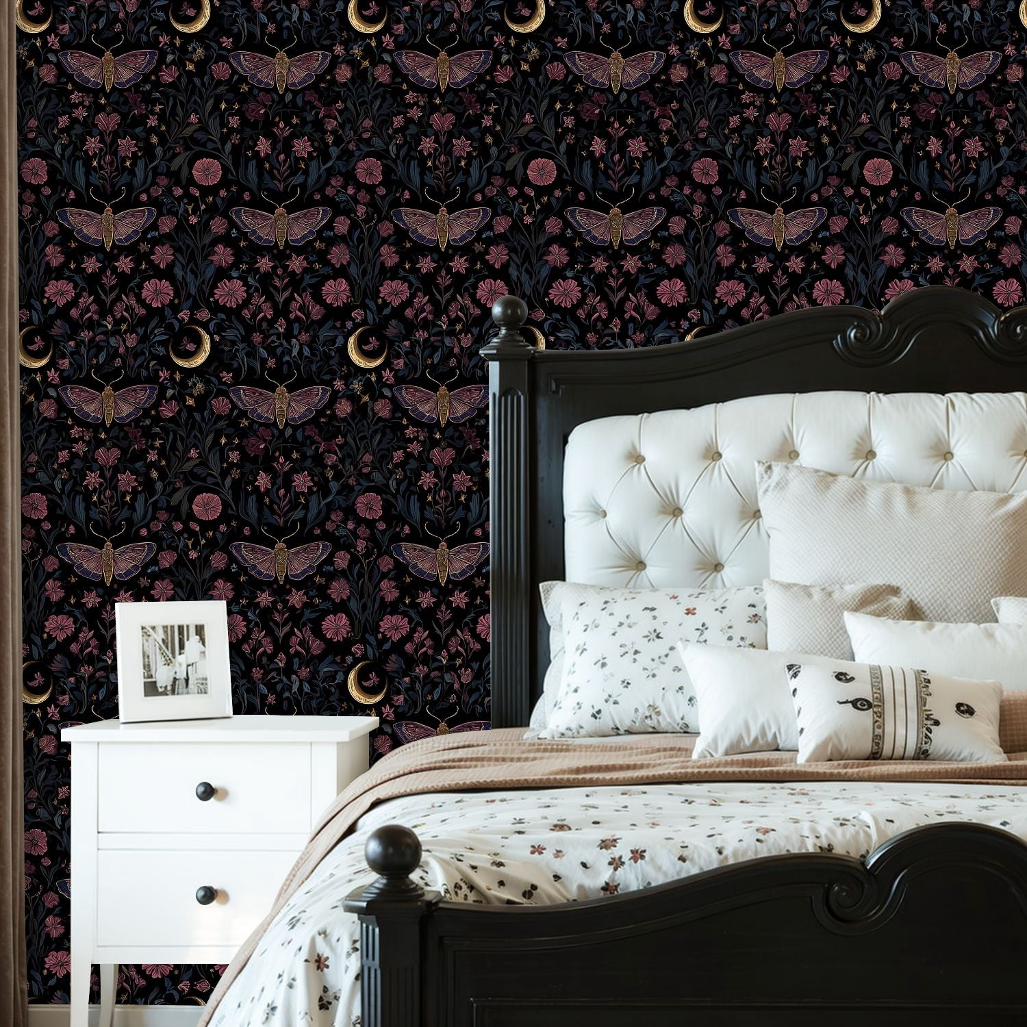 Peel and Stick Wallpaper Baroque Butterflies Floral Dark Wall Mural 23.6in x 9.8ft Self Adhesive Removable Wall Paper Renter Friendly Wallpaper for Nursery Bedroom Cabinets
