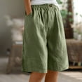 thumbnail image 2 of Qiopertar Women's Linen Shorts Summer Elastic Waist Casual Pants with Pockets Cotton Linen Blend Capri Pants, Green XL, 2 of 6